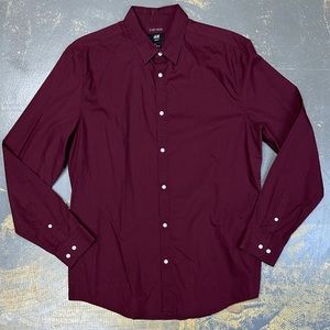 H&M Easy Iron Button Down Shirt Large Maroon Red Dress Date Night
